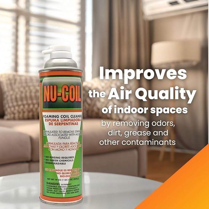 Nu-Coil Foaming Coil Cleaner - Coil Cleaner for Air Conditioning Unit Maintenance and Cleaning - White, Bio-Enzymatic, Non-Flammable, Acid Free (2)