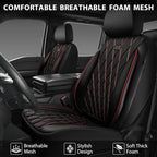 CAR PASS Thick Foam 3D Air Mesh Leather Car Seat Covers Front Seats Only, Breathable Premuim Leather Two Front Seat Cover, Airbag Compatible Universal Fit for 95% Sedan Van Truck SUV,Black and Red