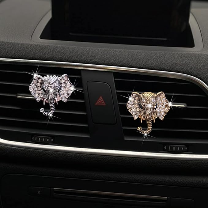 Bling Rhinestone Elephants Head Car Air Vent Clip Dashboard Outlet Clip Air Freshener Vent Clips Decorative Cute Car Decor