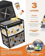 Car Trash Can with Lid, Cute Leakproof Car Trash Garbage Bag Hanging Vehicle Trash Bin Small Portable Automotive Garbage Cans Organizer for Back/Front Seat(Trapezoid,Pineapple Print