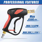 TOOLCY Short Pressure Washer Gun with Swivel, 4000 PSI Power Washer Gun, Car Wash Power Washing Gun with 3/8" Male Plug, 1/4” Quick Connector Coupler and 5 Nozzle Tips