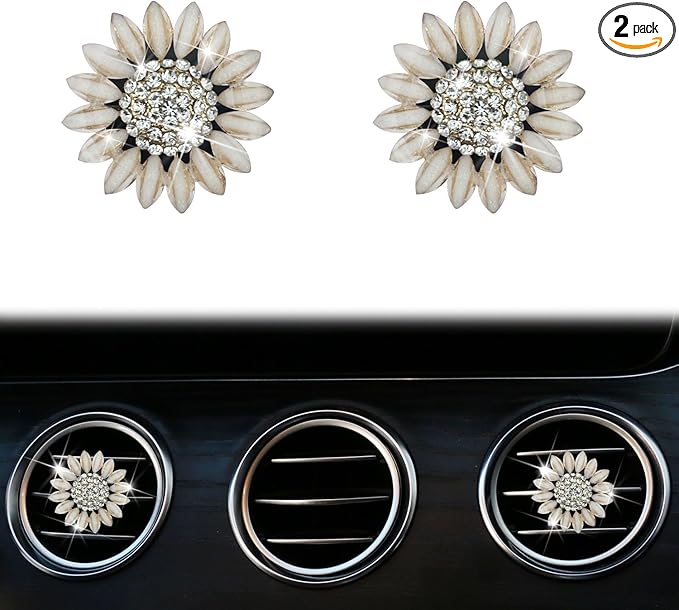 Sunflower Air Vent Clips Car Accessories Bling Sunflower Air Freshener Outlet Clips for Women Car Interior Decorations Cute Flowers Cars Clips Air Fresheners Interior Accessories (2, Beige)