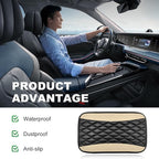 Car Center Console Cushion Pad, 12.6 × 7.48 Inches Waterproof Car Armrest Seat Box Cover, PU Leather Armrest Cover Protector for Most Vehicle, Universal Car Interior Accessories (Black+Beige)