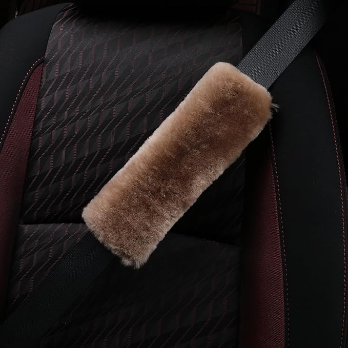 Soft & Cozy Australian Sheepskin Car Seat Belt Covers,2 Pack Fluffy Seatbelt Pads, Genunie Sheepskin Fur Shoulder Straps Cushions for Adults Kids Women and Men (Light Tan)