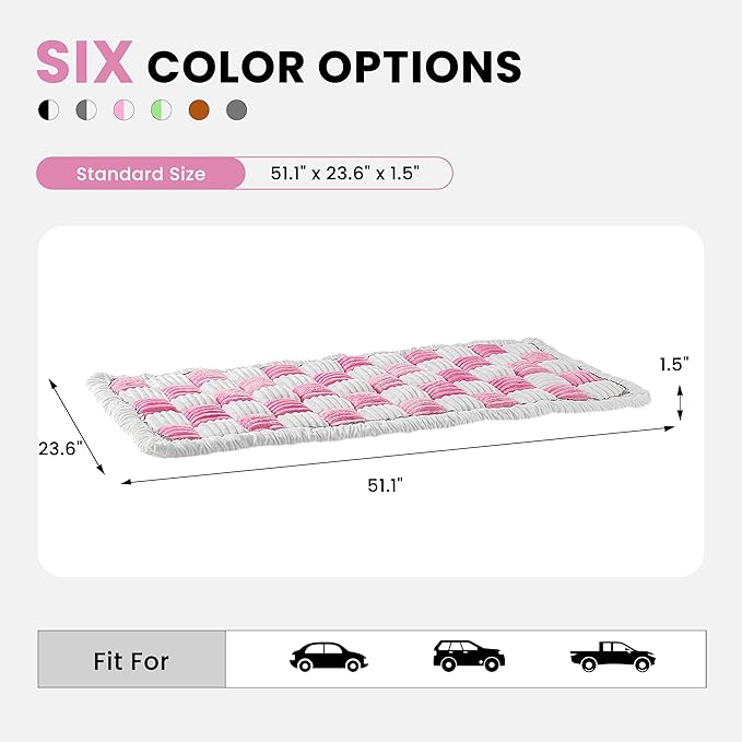 Backseat Dog Bed Mat, Non-Slip Dog Bed for Car Back Seat, Soft & Cozy Dogs Blanket, Washable Travel Pet Mat Seat Protector for Cars, SUVs, Trucks (Pink/White, 51.1" L x 23.6" W x 1.5" Th)