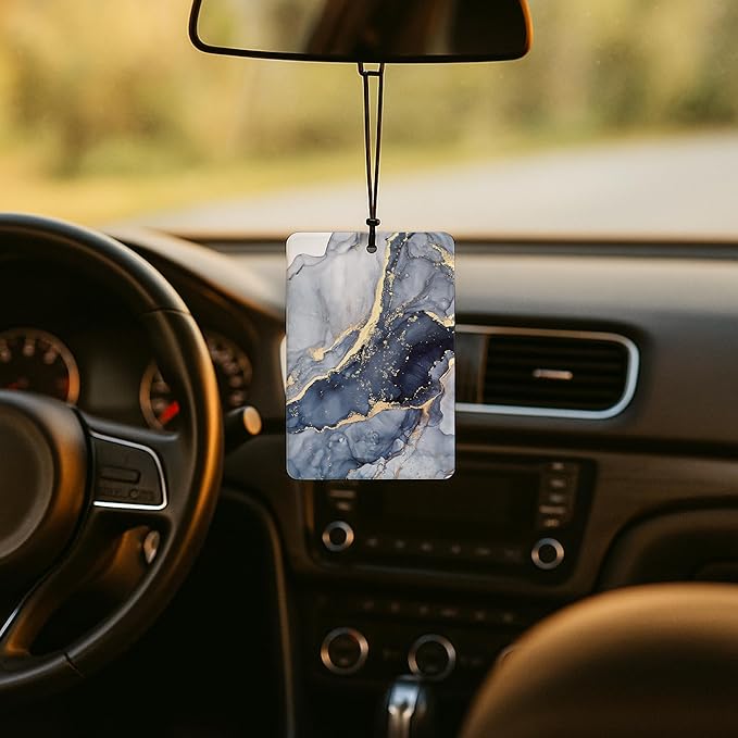 Abstract Blue and Gold Marble Car Air Freshener 4 Pcs, Contemporary Marble Texture Air Freshener Hanging for Cars Books Closet Drawer, Modern Blue Car Accessories for Women Men