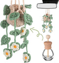 Cute Crochet Plant Car Freshener 12ml Empty Refillable Diffuser Bottle with Plants Hanging Accessories for Rearview Mirror Home Office Decor Women Mother's Day Gifts(Daisy)