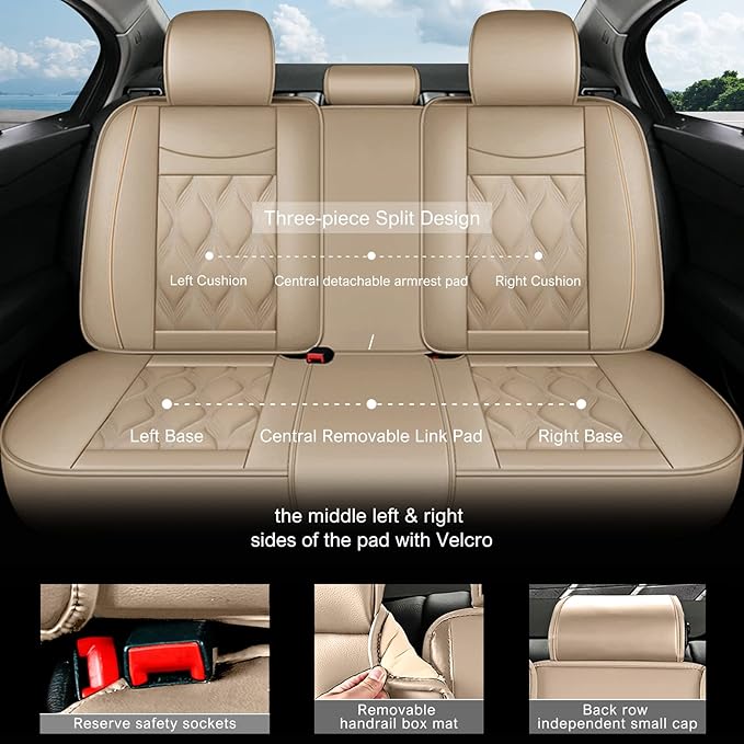 AOMSAZTO Car Seat Covers Full Set Custom Fit for GMC Terrain 2010-2026 Leather Car Seat Cover Seat Cushion Protector Airbag Compatible Waterproof Beige