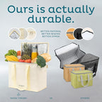 Nook Theory Reusable Insulated Grocery Bag - Leak Proof, X Large Cooler Bag - Insulated Shopping Bags for Groceries - Travel Cooler Bag for Frozen and Hot Food with Zippered Top (Caramel Cream)