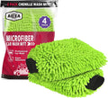 AIDEA Car Wash Mitt Microfiber, 4PK Scratch Free Lint-Free, Premium Chenille Microfiber Mitt Car Wash Brush, Green, Extra Large Size 8''X12''