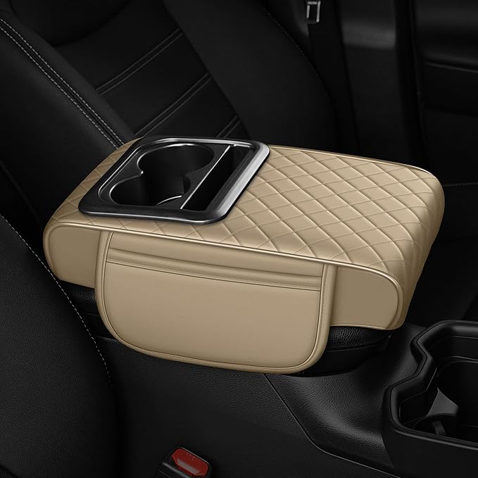 Armrest Cover for Car Fit for Jeep Grand Cherokee - Center Console Cover with Cup Holders and 2 Storage Pockets(Beige)