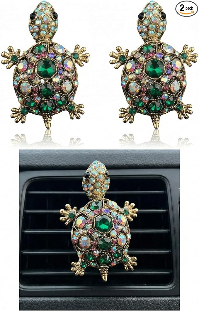 2pcs Car Vent Clips Cute Sea Turtle Green Beachy Accessories Beach Decor Air Decorations for Women Dashboard Rhinestone Sparkling