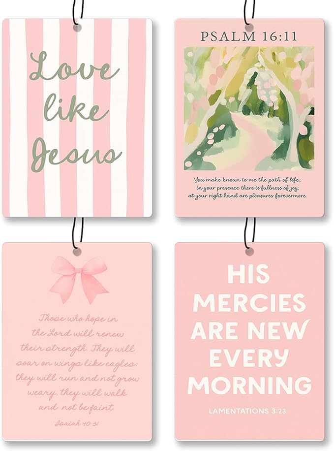Girly Pink Christian Bible Car Air Freshener 4 Pcs - Coquette Bow Christian Love Like Jesua Air Freshener Hanging Decor for Cars Closet Drawer Books, Girly Car Accessories Mirror Decor for Women