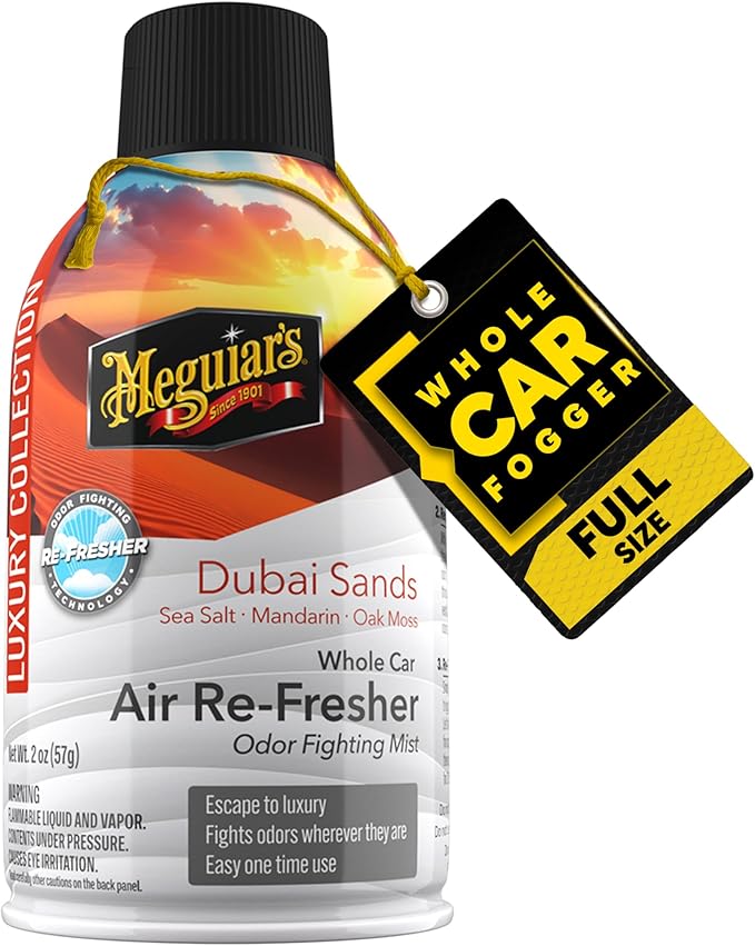 Meguiar's Car Air Refresher Odor Fighting Mist - Dubai Sands, Long-Lasting Car Air Freshener Fights Strong & Unwanted Smells Renewing Interiors with a Luxurious & Refreshing Scent, 2 oz Aerosol