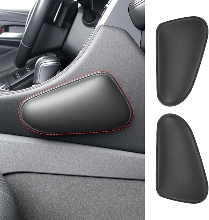 2PCS Car Knee Cushion Pad, Door Armrest Pad with Memory Foam for Knee Leg Elbow, Leather Knife-Shaped Car Armrest Cushion with Full Coverage Velcro, Automotive Interior Accessories(Black)