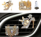 Car Decor Fresheners For Women Bling Car Accessories Air Outlet Decoration Bling For Women Aromatherapy Air Vent Clip Charm, air freshener High Heel Bag,Gold