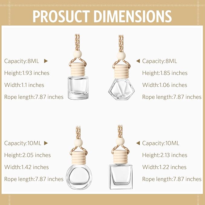 BOTO 100 Pcs Oil Air Freshener Diffuser with Wooden Cap Empty Essential Diffuser Aromatherapy Car Fresheners Clear Car Fragrance Holder Pendant Aesthetic Decor Hanging Perfume Bottle (Various Style)