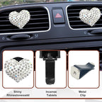 2 Pieces Bling Crystal Heart Car Vent Clips Sparkling Air Freshener and Decorative Accessories for Women Men SUV Truck (White)