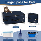 Portable Cat Travel Litter Box with Lid and 10 Pcs Disposable Liner Bags, Leak-Proof & Collapsible, Easy Clean Odor-Control Cat Travel Essentials for Car, Hotel, Airplane, Camping,Trips Navy