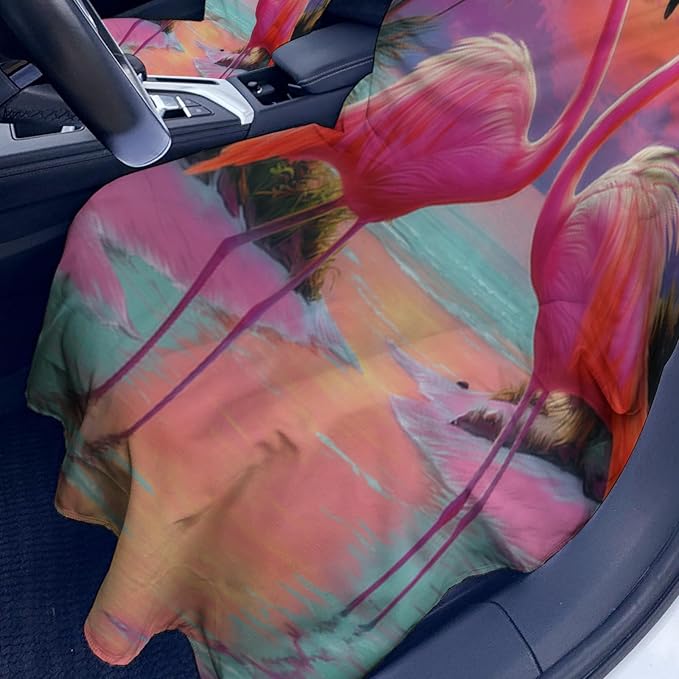 2 Pack Car Towel Seat Covers with Storage Bag, Multifunctional Towel for Gym Outdoor Sport, Picnic, Beach, Pet Dog Travel,Non-Slip Washable Car Seat Protector (Flamingo)