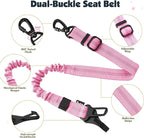 Pawaboo Dog Seat Belt Harness for Car, Dog Car Harness Seatbelt with Double Clips, Adjustable Breathable Pet Vest & Dogs Safety Tether with Elastic Bungee for Small Medium Large Pet, XL, Pink + Black