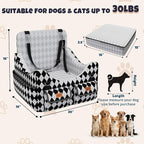 Dog Car Seat for Small/Medium Dogs up to 35lbs, 4-Pocket Storage Memory Foam Dog Booster Seat, Detachable Washable Pet Car Seat with Safety Belt, Outdoor & Indoor Use (Black/White)