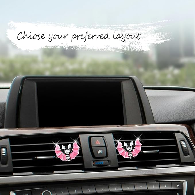 Bat Air Vent Clips,2pcs Pink Black Vampire Bat Car Air Freshener Vent Clips Cute Goth Car Accessories Halloween Gothic Decor Gift,Refillable Essential Oil Outlet Diffusers