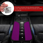 Bling Leather Car Center Console Cover, Anti-Slip Crown Armrest Seat Box Cushion Pad with Rhinestones, Waterproof Crystal Arm Rest Protector Interior Decor for Most Vehicles (Purple)