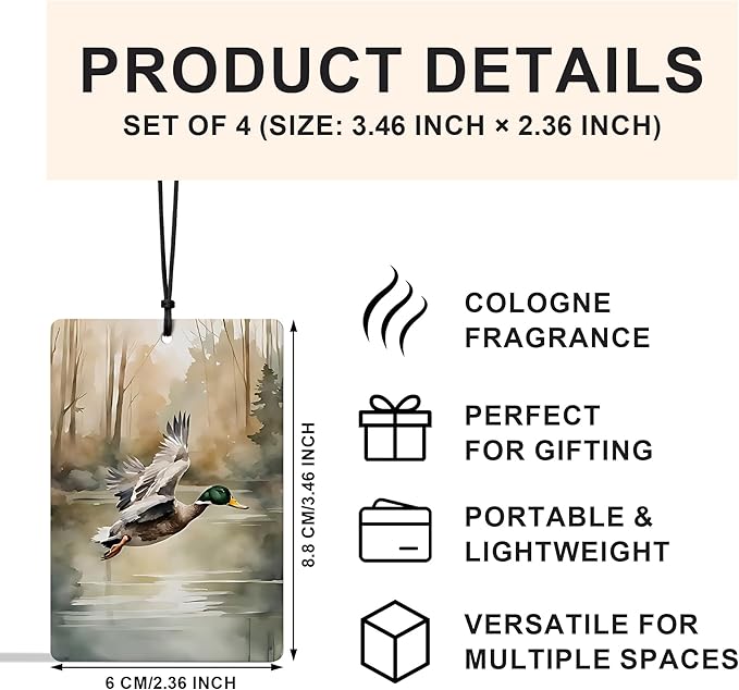 Vintage Mallard Duck deer dog Car Air Freshener 4 Pcs,Rustic Farmhouse Farm Animal Air Freshener Hanging for Cars Books Closet Drawer,Mallard Duck Lover Gifts Car Accessories for Women Men