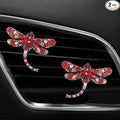 2PCS Bling Dragonfly Car Air Vent Clips, Crystal Rhinestone Car Air Conditioning Outlet Clip, Universal Cute Vehicle Interior Diffuser Decoration Accessories for Women(Red)