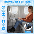 BreezeHug 4 Pcs Travel Comfort Kit with Memory Foam Travel Pillow Airplane Footrest Hammock 3D Contoured Eye Mask Compression Socks Neck Pillow for Car Flight Sleeping Support (Black)