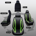 CAR PASS Fluorescent Green & Nappa Leather Seat Covers Full Set, with Backrest Cushion Protector Waist Protection Universal Fit for SUV Pick-up Truck, Automotive Vehicle Interior (Black Green)