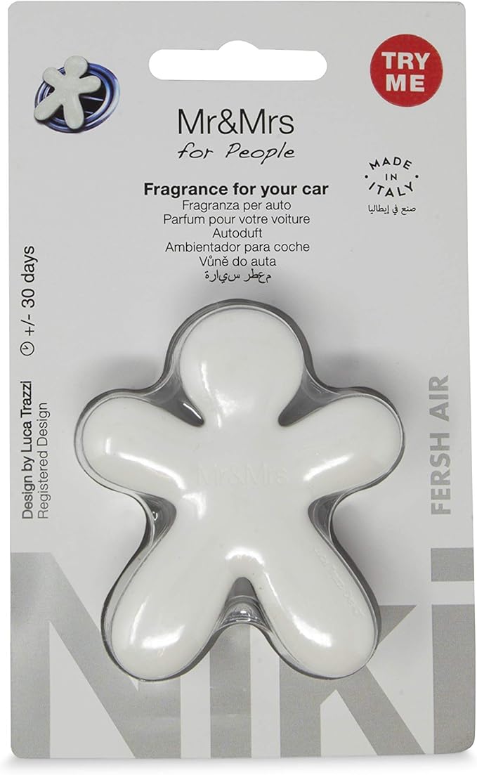 Mr & Mrs for People Car Air Freshener with Refill Niki Blister Air Vent Clip (White-Fresh Air)