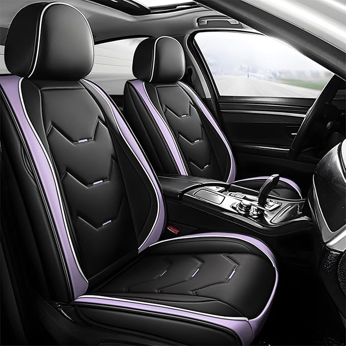 otoez Leather Seat Covers for Car Full Set, 5 Seat Car Seat Cover, Waterproof Automotive Seat Covers, Universal Seat Protector for Most Cars SedensTrucks SUVs (Black&Purple, No Pillows)