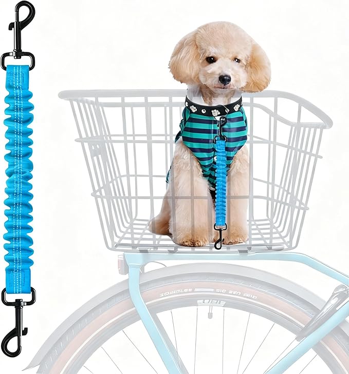 Dog Seat Belt for Bike Basket, Retractable Bicycle Dog Seatbelt, Elastic Pet Safety Leash Harness for Cat, Dog Leash Extension Attachment Shock Absorbing Lead Extension Absorber (Blue)