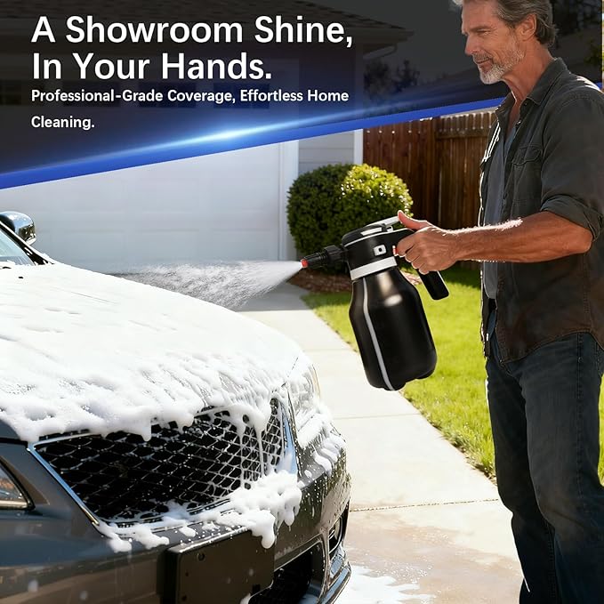 Electric Foam Sprayer for Thick Rich Foam, 2L Cordless Portable - Professional Pressurized Foam Cannon for Car Wash & Detailing, Rechargeable with Long Lasting Battery Black