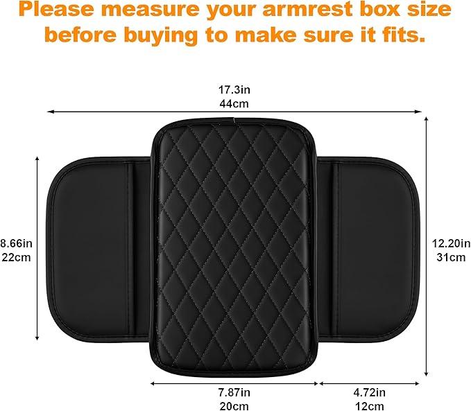 Center Console Cover for Cars Fit for Jeep Wrangler Leather Armrest Covers with 2 Storage Bags(Black)