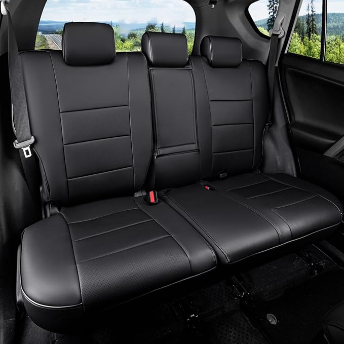 HKZ Fit RAV4 Hybrid Car Seat Cover Set for 2013 2014 2015 2016 2017 2018 Toyota RAV4 Hybrid-Leather(Black)