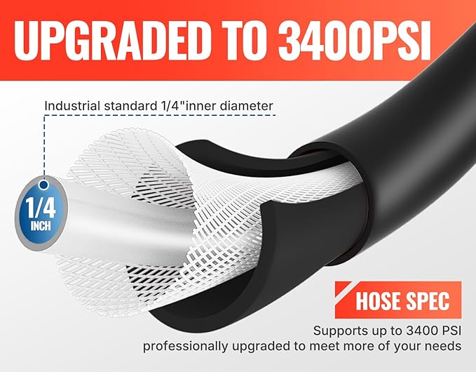 YAMATIC Pressure Washer Hose 25FT x 1/4", 3400 PSI Kink Resistant OEM-Quality Upgrade Power Washer Replacement/Extension with M22-14mm Brass Fittings for Ryobi, Troy Bilt, Greenworks, CRAFTSMAN