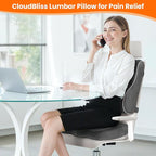 CloudBliss Ergonomic Lumbar Support Pillow Seat Cuhsion - Memory Foam for Lower Back Pain Relief, Adjustable Straps & Mesh Cover for Office, Gaming, Car Seat (Grey)