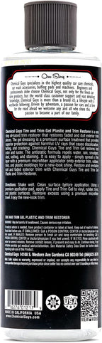 Chemical Guys Tire And Trim Gel For Plastic And Rubber, Restores Faded Tires, Trim, And Bumpers, Enhances Shine And Protection, Safe For Cars, Trucks, SUVs, Motorcycles, RVs & More, 16 Fl Oz