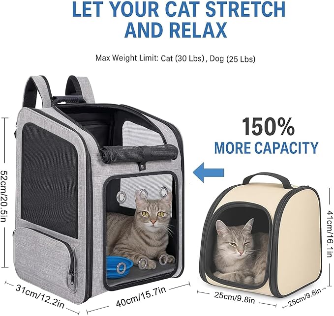 Extra Large Pet Carrier Backpack Cats Under 30 Lbs, for Dogs Puppies Rabbits Other Animals Under 25 Lbs, Ventilated Design, Great for Travel/Hiking/Outdoor Use