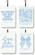 Blue Coquette Bow Floral Christian Car Air Freshener 4 Pcs, Preppy Girly Religious Hanging Air Freshener for Cars Closet Drawer Books, Cute Christian Car Accessories Mirror Decor for Women
