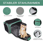 BAGLHER Expandable Cat Carrier with Travel Litter Box, Pet Travel 5 Sides Open Doors 3 Sides, Leak-Proof and Collapsible, for Car, Airplane Trip, Green