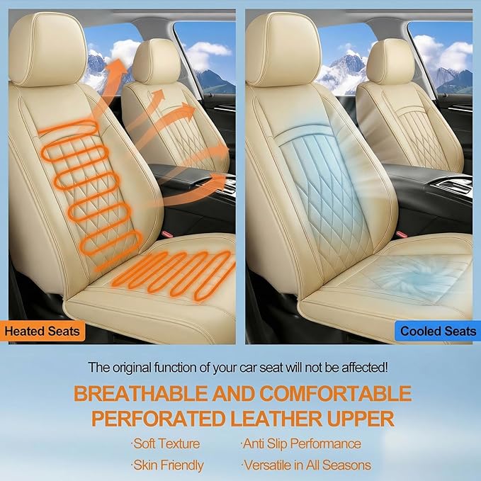 Fit Elantra Car Seat Covers for Hyundai Elantra 2017-2025 2026 - Premium Leather, Waterproof, All-Weather, Airbag Compatible, Anti-Slip, Breathable, Seat Protectors, Full Set, Beige