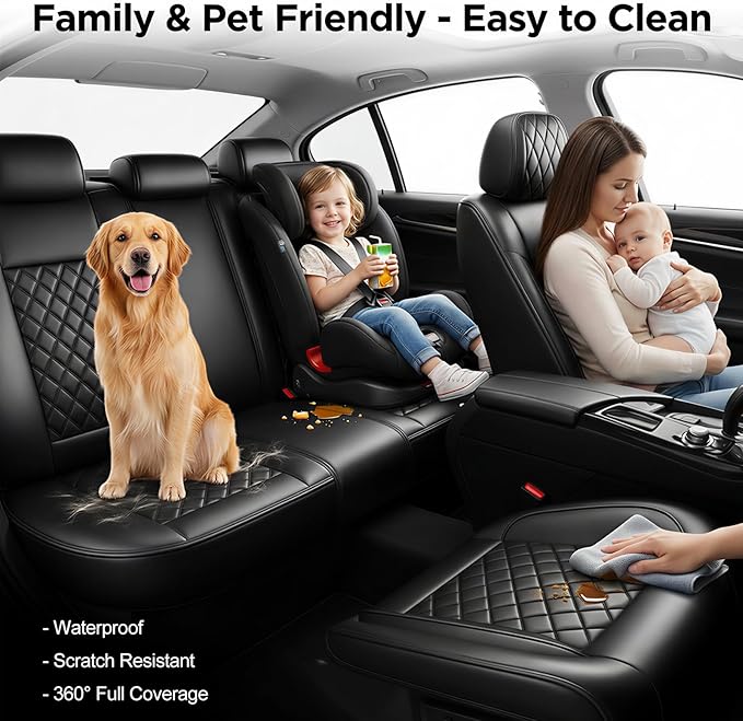 Fit RLX Car Seat Covers for Acura RLX 2013-2020 - Premium Leather, Waterproof, All-Weather, Airbag Compatible, Breathable, Easy Install, Seat Protectors, Only 2 Front seat Covers, Black