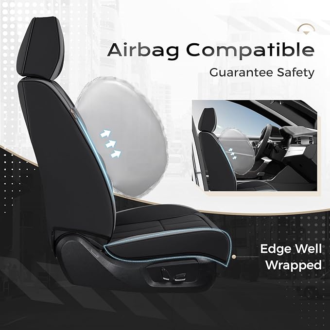 Coverado Car Seat Cover, Cover for Cars Full Seat, Premium Leather, Universal Fit Waterproof Seat Protectors, Car Seat Cushion Non-Slip for Most Cars-BlackGray