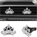 Augeny 2PCS Bling Car Air Vent Clips, Crystal Rhinestone Crown Air Freshener Outlet Diffuser Clip, Auto Air Conditioning Clip Charm for Women Girls, Interior Decor Car Accessories (White)
