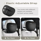 Coverado Leather Car Headrest Pillow Car Neck Pillow with Adjustable Strap, Head Support Rest Driver Relax Head Muscles Relieve Driving Fatigue, Breathable & Removable Cover, Black