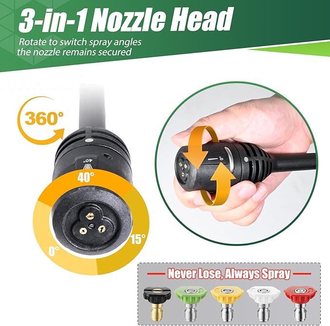 Pressure Washer Gun Wand & 3-in-1 Adjustable Nozzle, M22-14mm Fitting Compatible with Ryobi, Powerstroke, Greenworks, Husky, Raptor Blast, Electric Power Washer